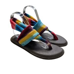 Sanuk Womens Size 8 Rainbow Yoga Sling Back Sandals Stretchy Straps Yoga Comfort